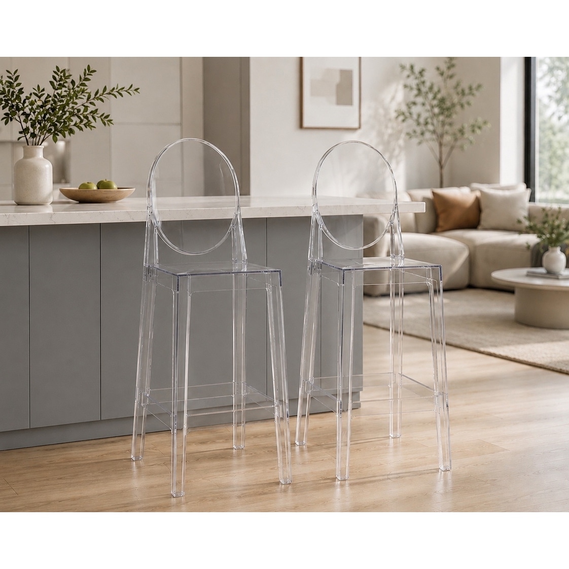 Set of 4 Clear 30" Seat Bar Stool Counter Height With Backs Plastic Chairs For Home Restaurant Office