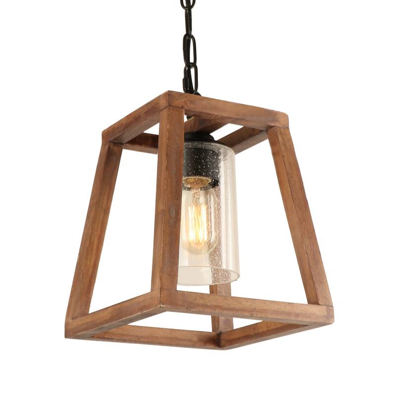 Anmytek Pendant Light Farmhouse Kitchen Wood Chandelier Rustic Hanging Ceiling Light Fixture