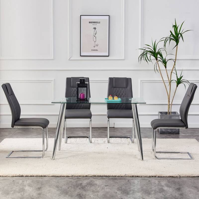 4-Piece Set of PU Leather Padded Modern Dining Chairs, Suitable for Dining Room or Living Room - Grey - 4 Set of