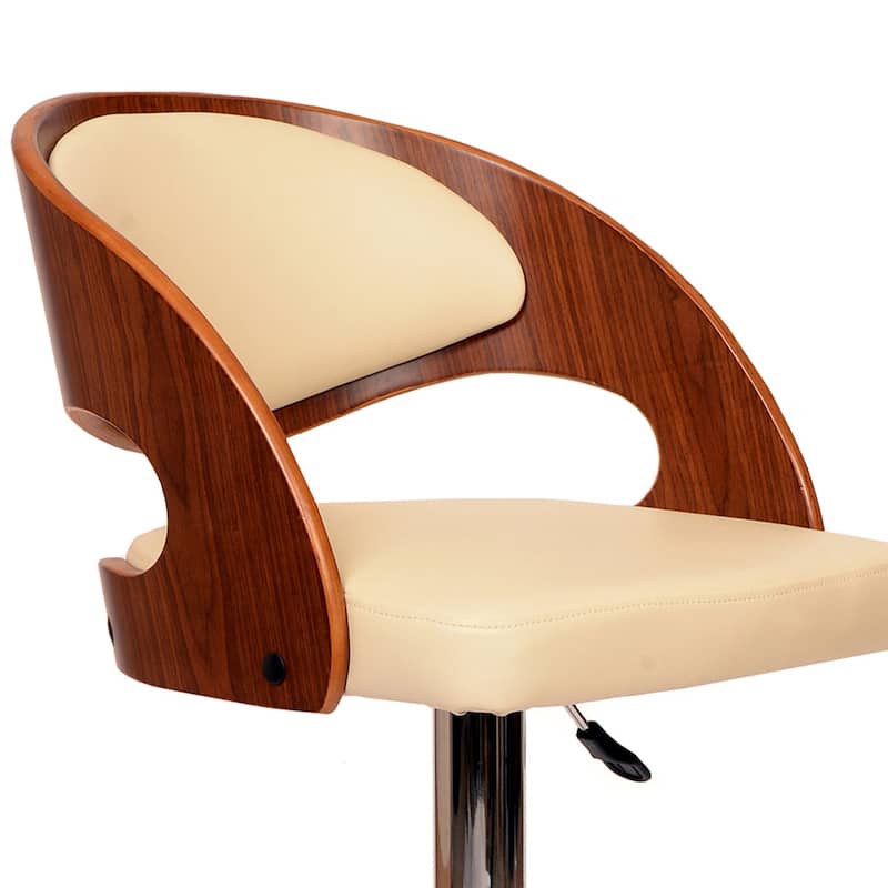 Wooden Open Back Barstool with Adjustable Pedestal Base - 35 H x 19 W x 20 L Inches