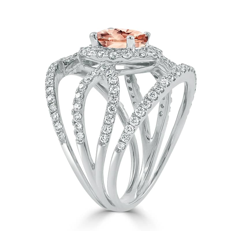Auriya Modern 5/8ct Oval-cut Morganite and Diamond Ring 1ctw 18K Gold