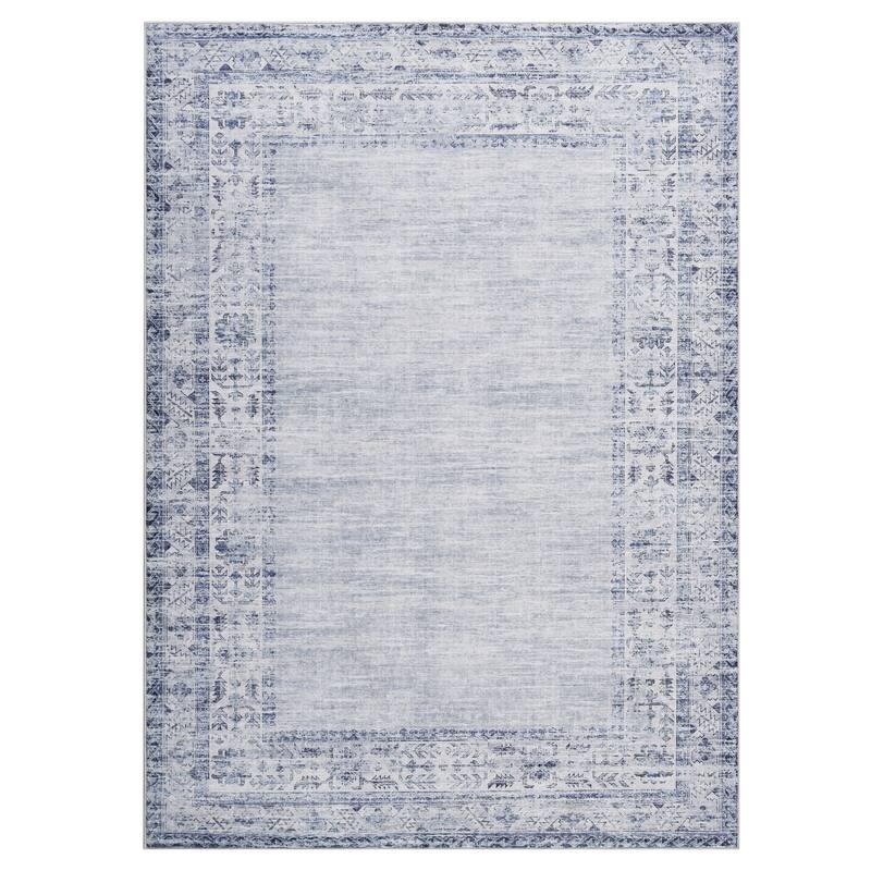Vintage Bordered Area Rug Washable Area Rug Non-Slip Low Pile Throw Carpet for Living Room Bedroom Dining Room