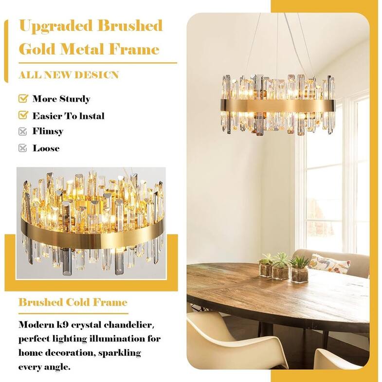 KAYLA 16-Light Gold Crystal Chandelier, Modern K9 Crystal