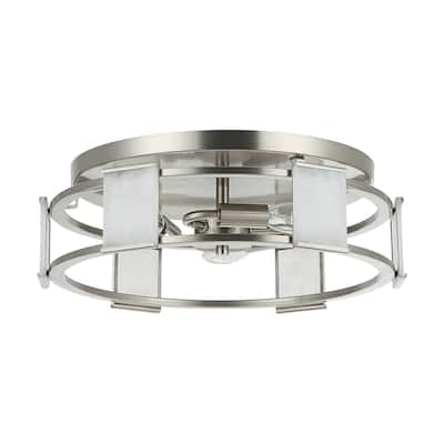 15" Modern Satin Nickel Round Glass Flush Mount Ceiling Light - Satin Nickel