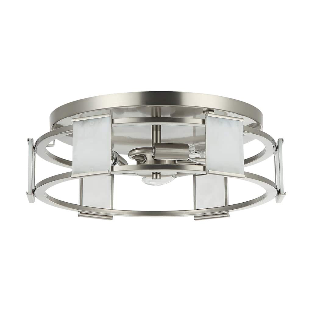 15" Modern Satin Nickel Round Glass Flush Mount Ceiling Light - Satin Nickel