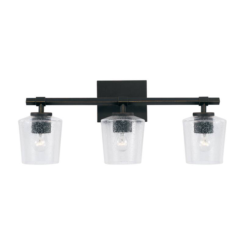 Ogden 3-light Brushed Black Iron Bath/ Vanity Fixture w/ Clear Seeded Glass