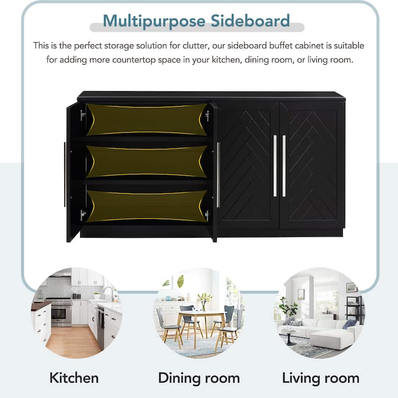 Sideboard with 4 Doors Large Storage Space Buffet Cabinet with Adjustable Shelves