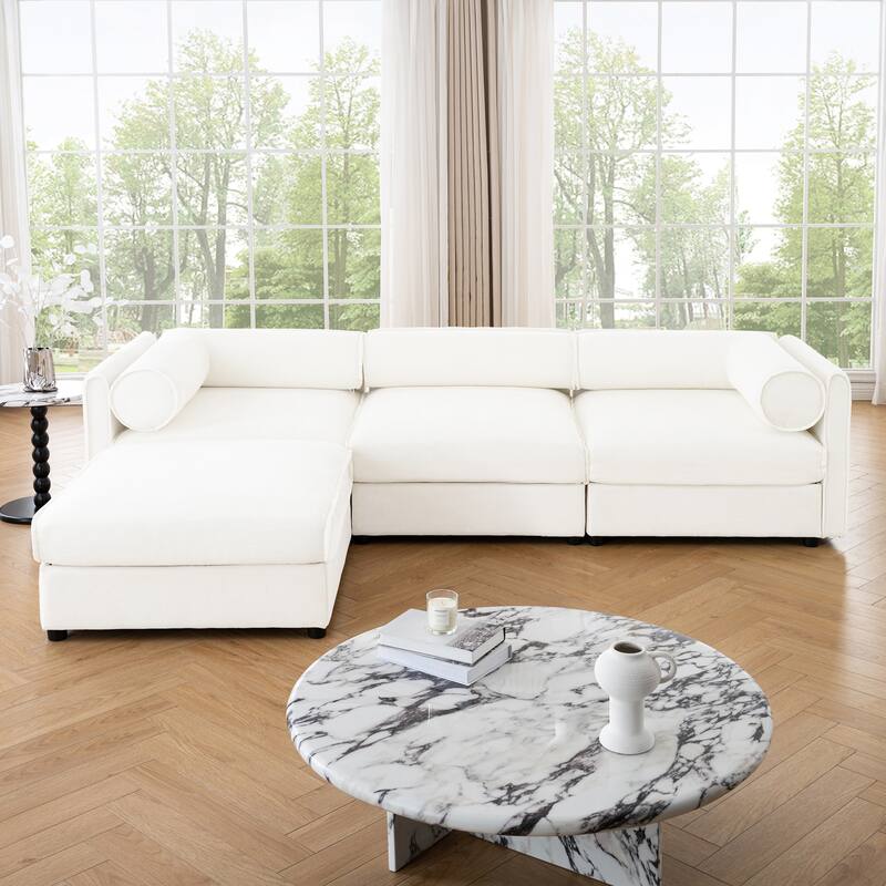 Modern 4-Piece L-Shaped Modular Sofa with Storage & 1 Storage Ottoman