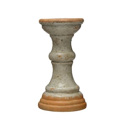 2-Tone Terracotta Pillar Candle Holder - 5.1"L x 5.1"W x 9.7"H