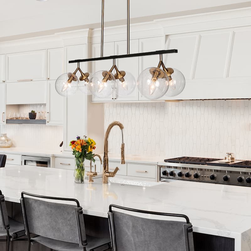 Marsie Mid-Century Modern 6-light Chandelier Linear Orb Glass Farmhouse Kitchen Island Pendant Lights Dining Room