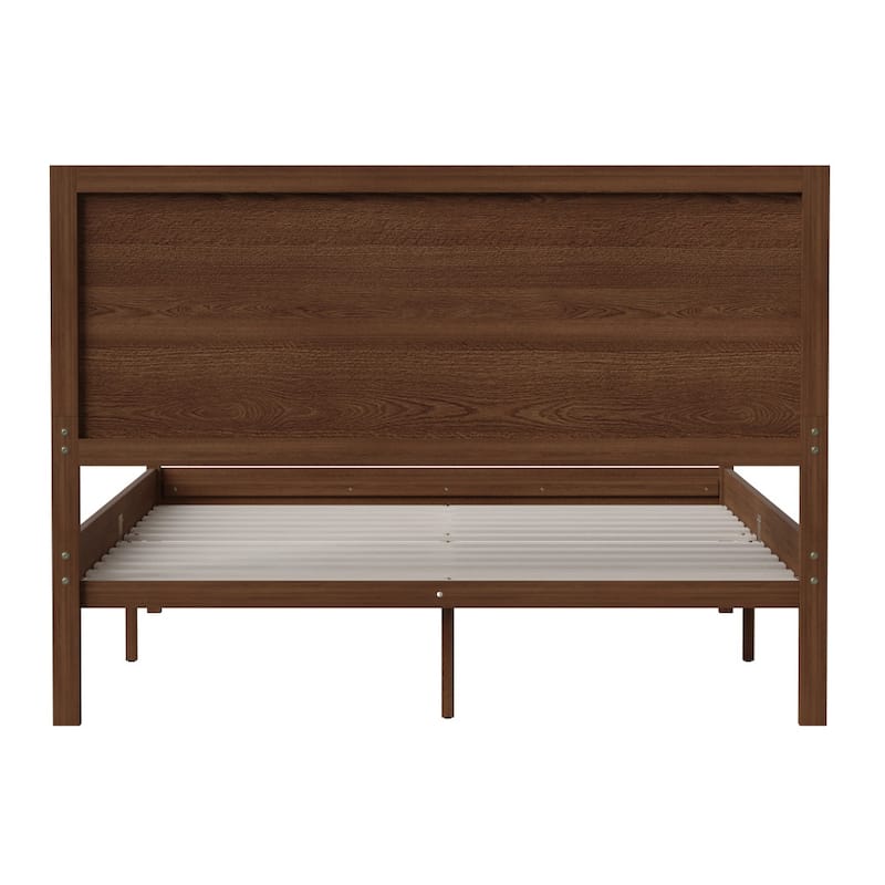 Modern Solid Wood Platform Bed with Headboard and Wooden Slats