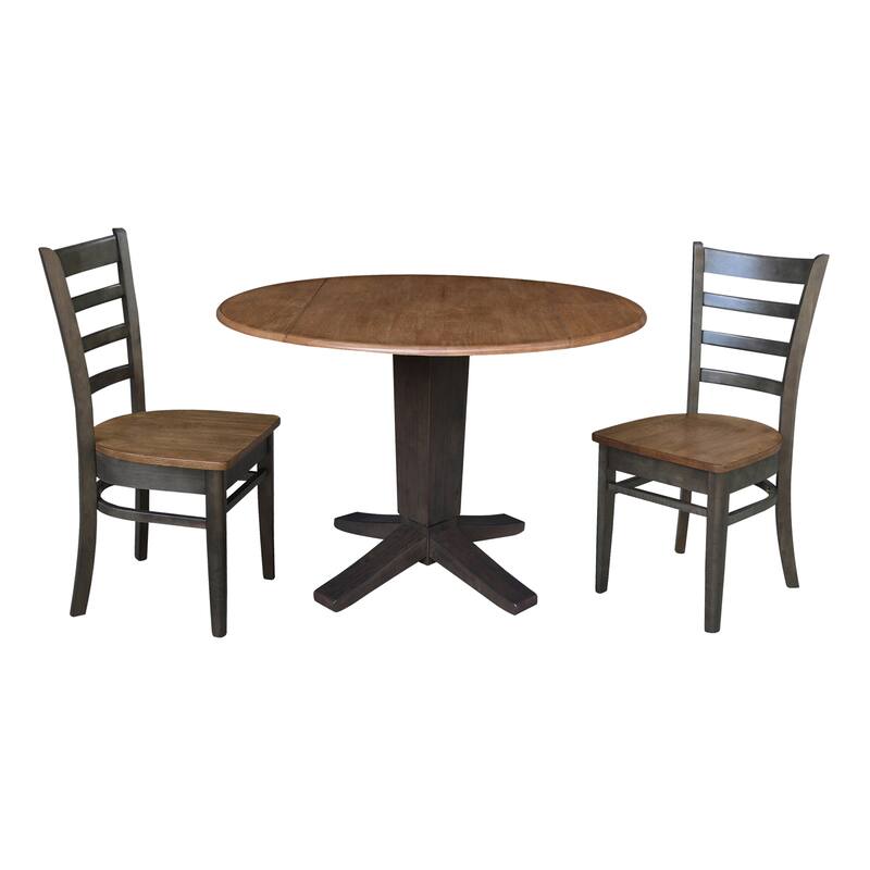 42 in Round Drop Leaf Pedestal Table with Dining Chairs in Hickory/Washed Coal - 3-Piece