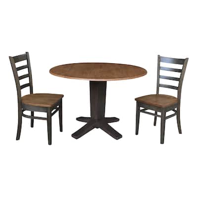 42 in Round Drop Leaf Pedestal Table with Dining Chairs in Hickory/Washed Coal
