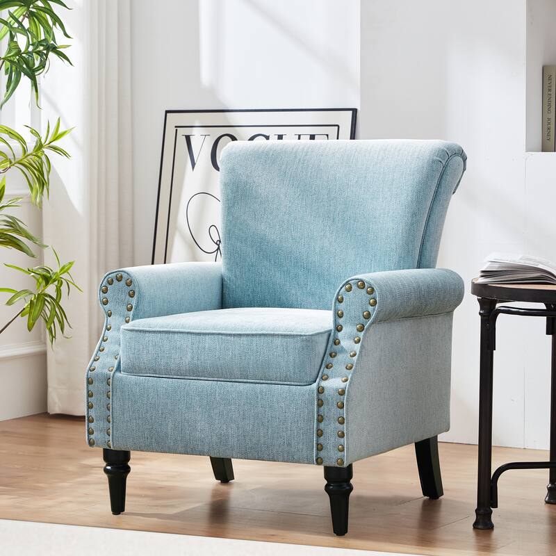 Mid-Century Modern Upholstered Accent chair with Solid Wood Legs - Green