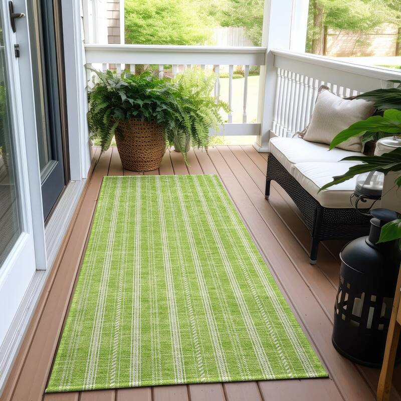 Machine Washable Indoor/ Outdoor Chantille Stripe Twist Rug - Lime - 2'3" x 7'6"