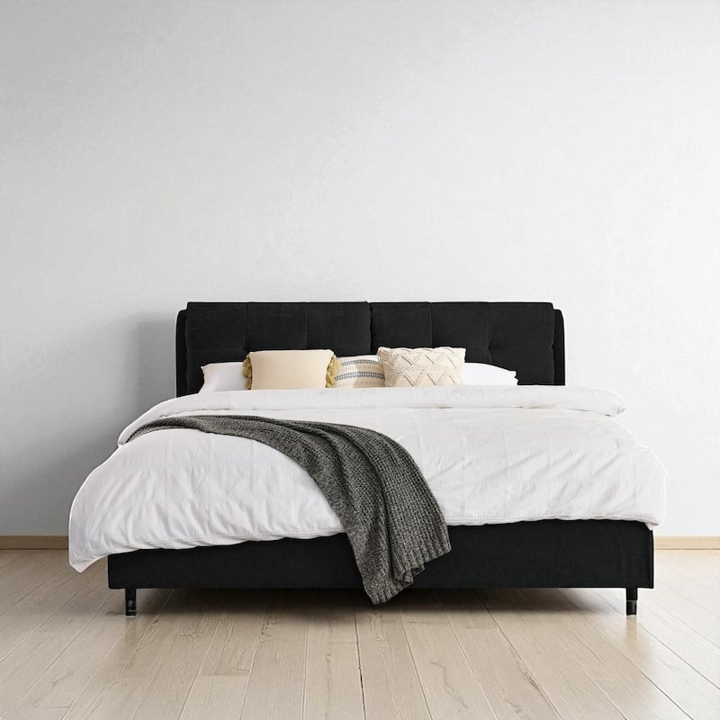 Queen/King Size Upholstered Hydraulic Storage Platform Bed with Chenille Fabric and Integrated Headboard