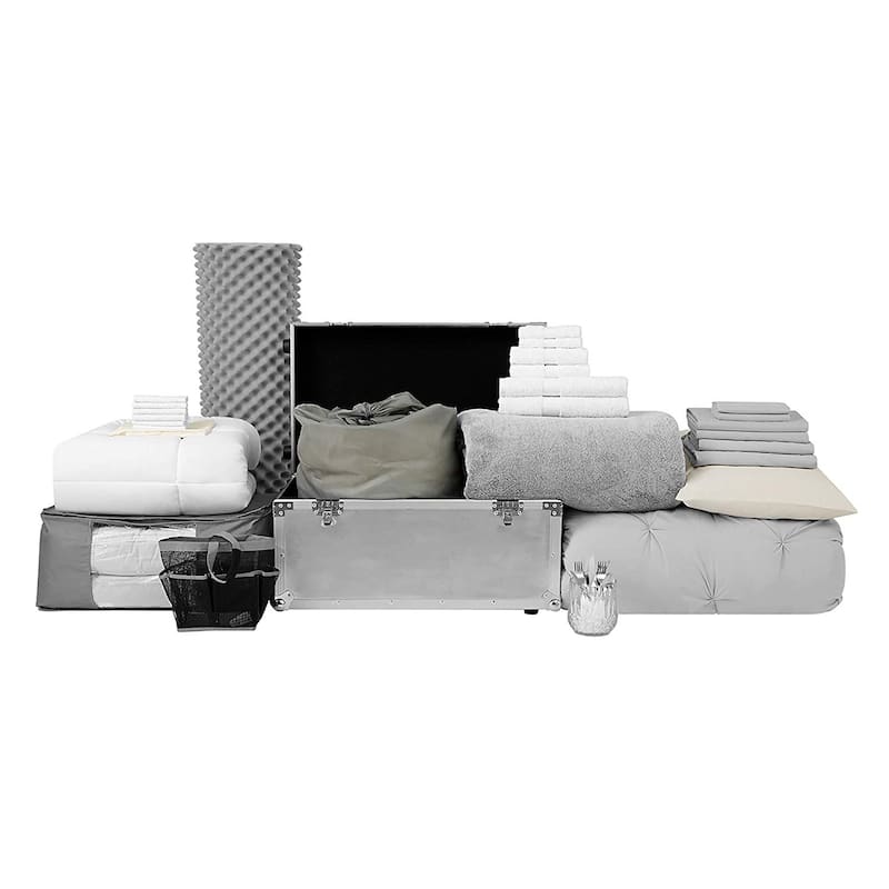 Porch & Den Hathaway Glacier Grey Pin Tuck Twin XL Dorm Room and Bedding Set