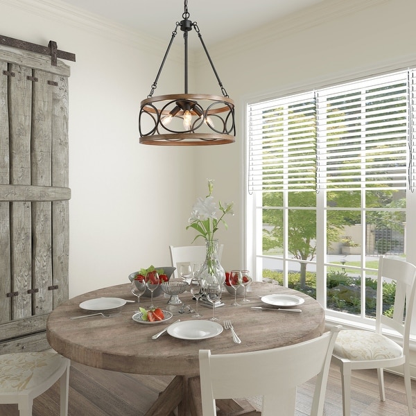 Farmhouse 4-lights/3-lights Hollow Drum Chandelier with Distressed Finish. Opens flyout.