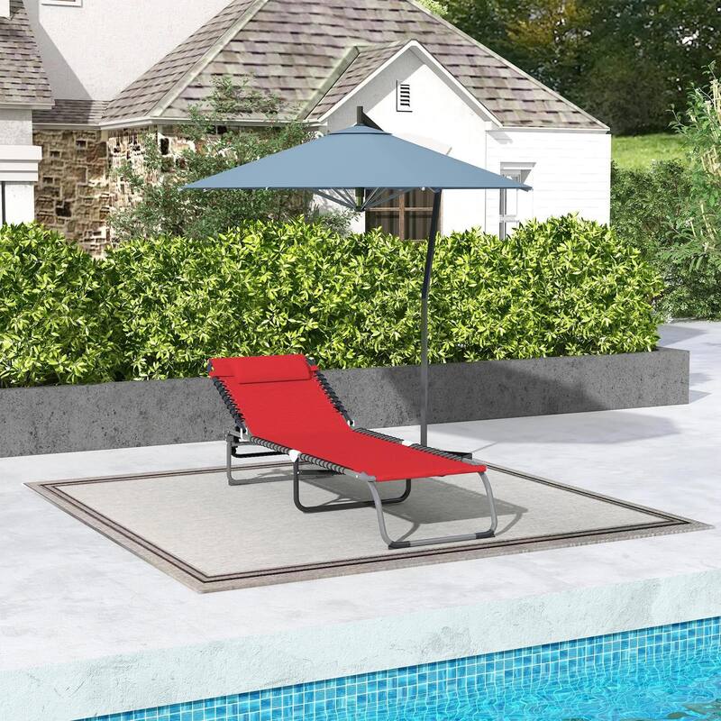 Foldable Chaise Lounge,4-Pos Recline,Trifold Portable,Breathable Mesh