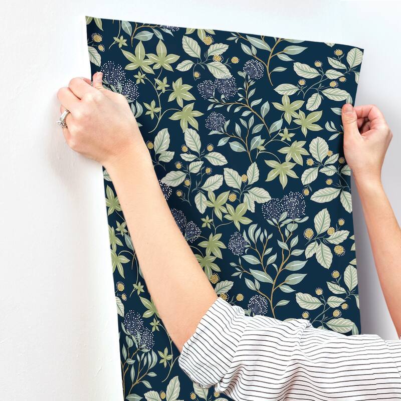 A-Street Prints Mildred Indigo Botanical Trail Wallpaper