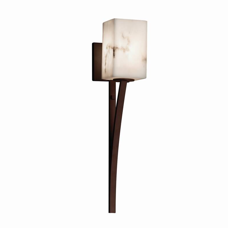 Justice Design LumenAria Sabre 1-light Dark Bronze Wall Sconce, Faux Alabaster Square - Flat Rim Shade - Dark Bronze, Faux Alabaster