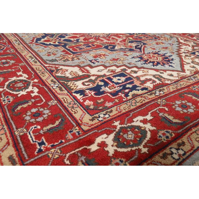 Geometric Heriz Serapi Indian Area Rug Hand-Knotted Wool Carpet - 8'0" x 10'0"