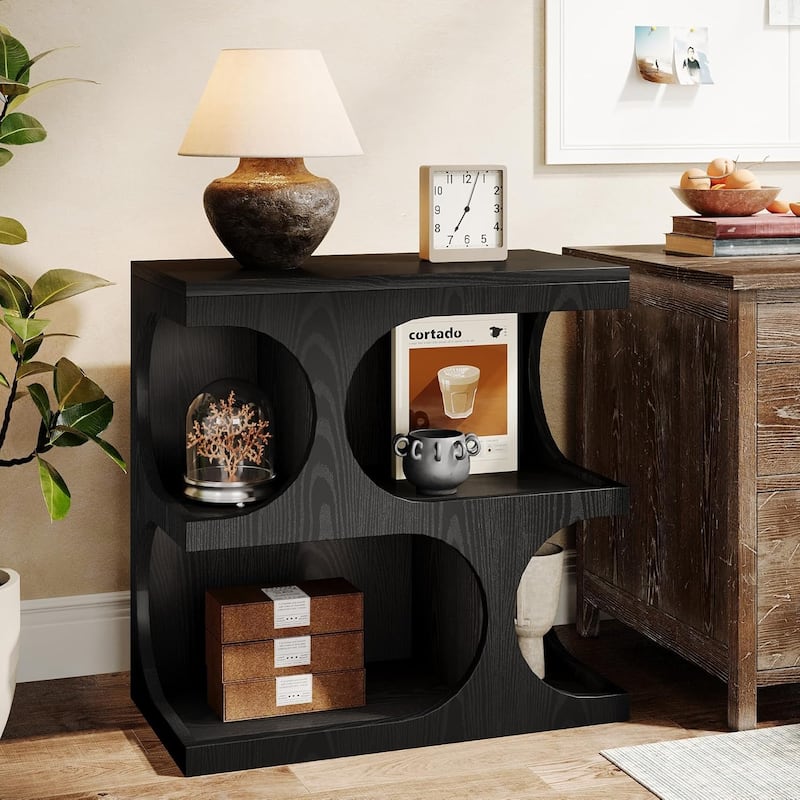 End Table with 2-Tier Storage Shelf, Modern S-Shape Side Tables