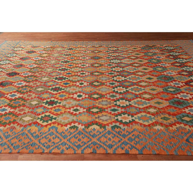 Reversible Kilim Oriental Rug Hand-Woven Tribal Reversible Wool Carpet - 10'0"x 12'10"
