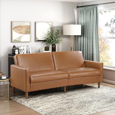 Camel Faux Leather Convertible Futon Sofa with Plywood Frame