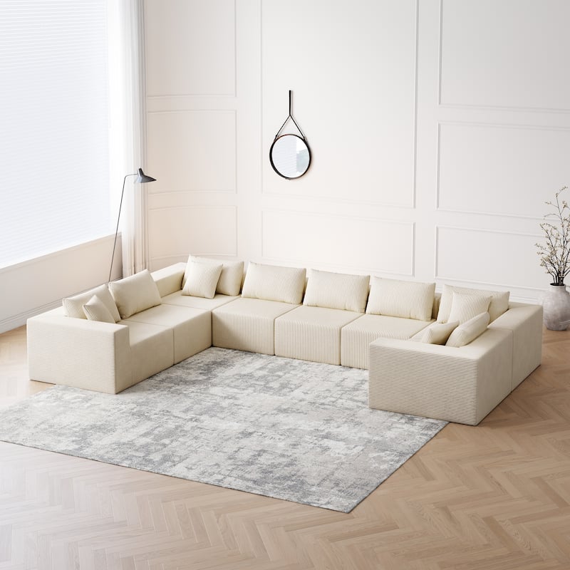 188-Inch Corduroy Modular L Shaped Sectional Sofa, Luxury Floor Couch Set, Foam-Filled Compressed Sofa