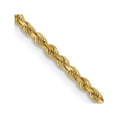 Curata 14k Yellow Gold Solid Sparkle-Cut Lobster Claw Closure 2mm D-Cut Rope Lobster Clasp Chain Bracelet - 7 Inch - Lobster Cla
