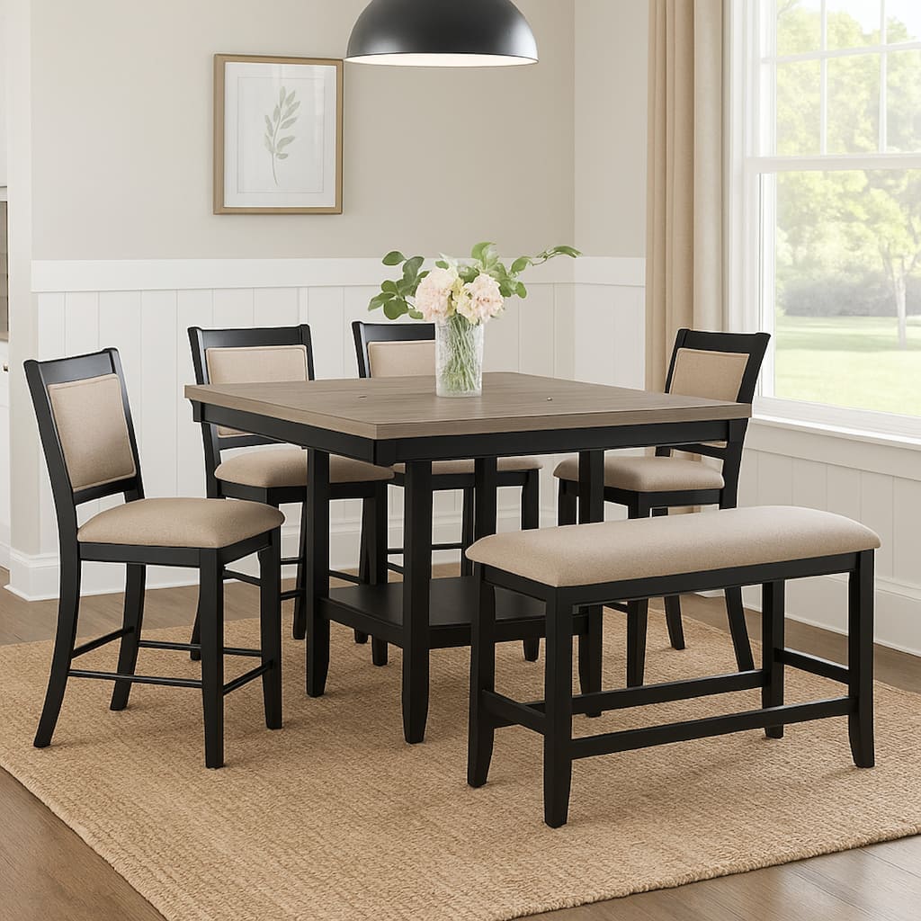 Filu Counter Height Dining Table, Lazy Susan, 48 Inch Gray Top - Black, Light Gray