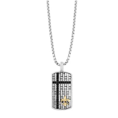 Effy Men's 925 Sterling Silver/14K Yellow Gold Black Sapphire Pendant Necklace