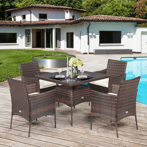 Gymax 5PCS Rattan Patio Dining Table Set Outdoor Furniture Set w/ 4 - See Details