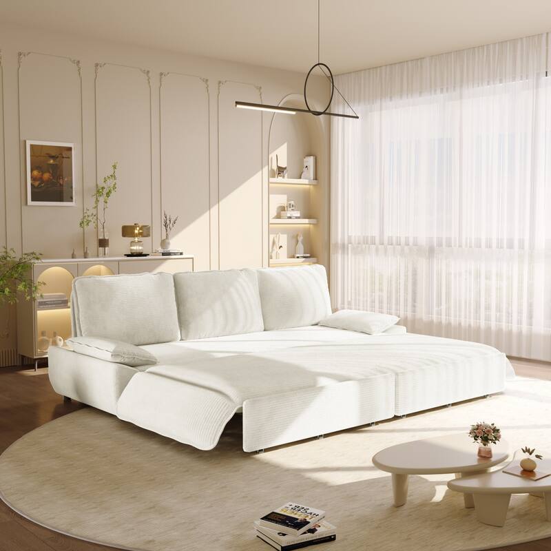 94.5" King Size Corduroy Convertible Pull Out Sofa Bed