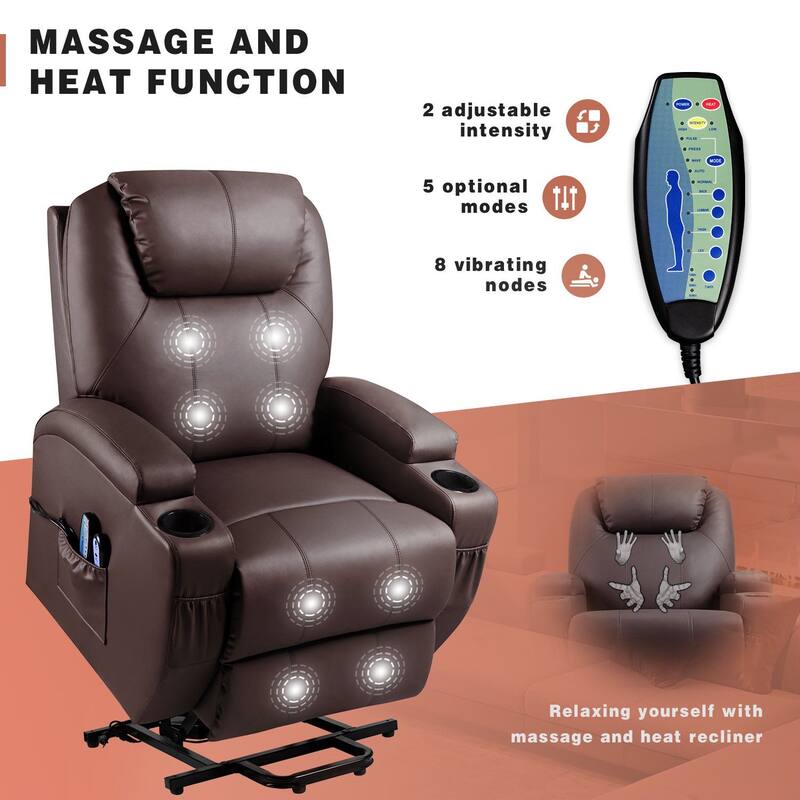 Homall Faux Leather Power Lift Recliner Chair with Massage and Heat - Brown