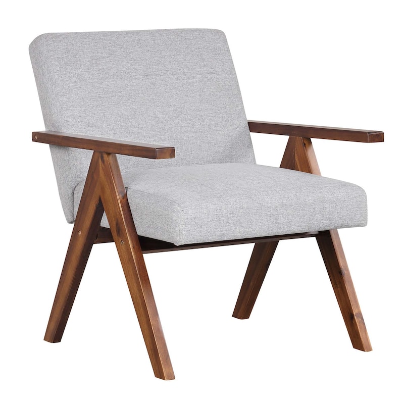 Modern Accent Chair Linen Fabric Armchair w/ Wood Frame Cushions