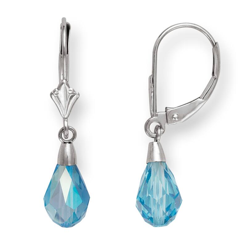 Curata 14k Gold Light Blue Briolette Crystal Lever Back Earrings - White