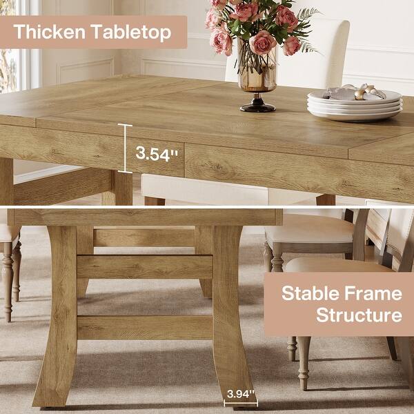 63 Inches Rectangular Farmhouse Dining Table for 4-6 People - 63" W x ...