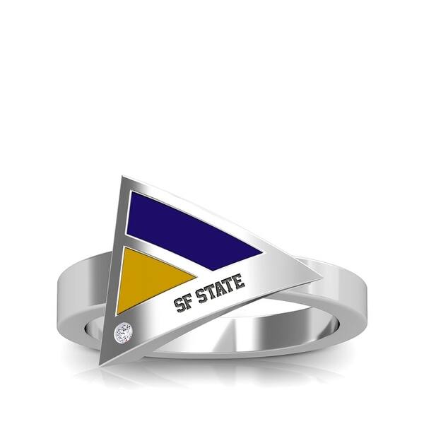 Shop San Francisco State University Engraved Sterling Silver Diamond Geometric Ring In Purple Yellow On Sale Overstock 29915704