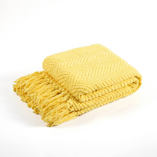 Knitted Tweed Couch Throw - 50" x 60" - Sunshine Yellow