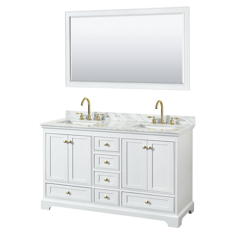 Wyndham Collection Deborah 60" Free Standing Double Vanity Set with - White / White Carrara Marble Top / Brushed Gold - Painted
