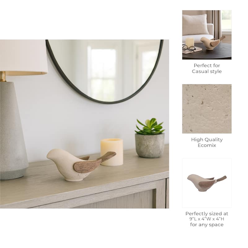 Ceramic Hand-Carved Bird Decorative Figurine - Ivory