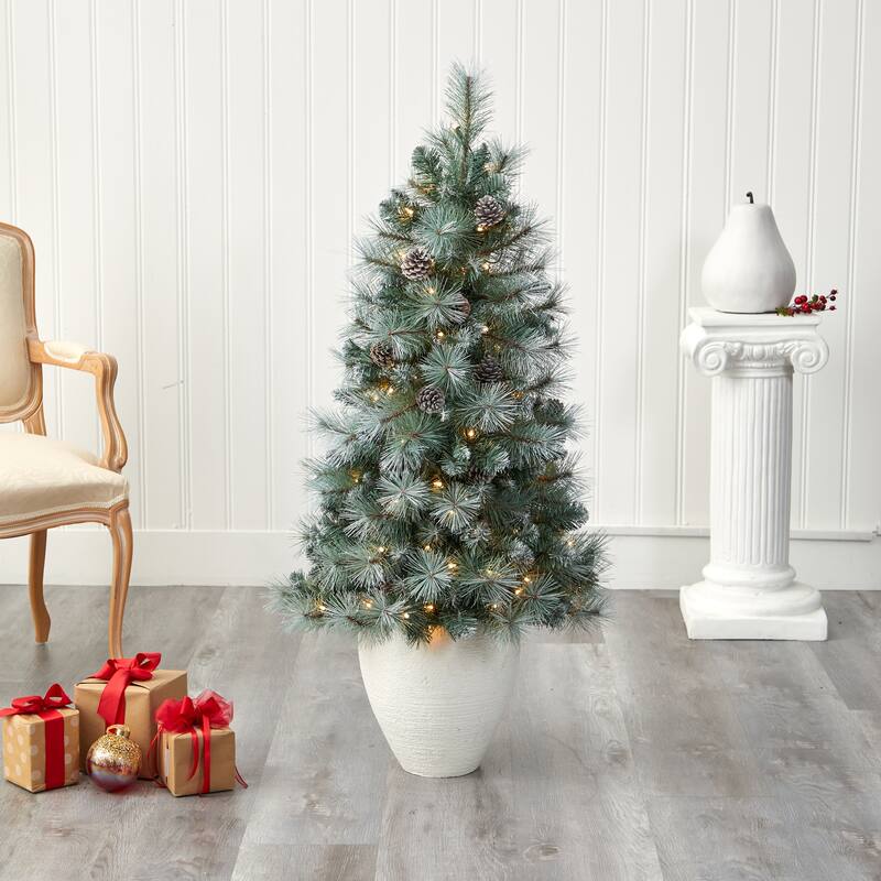 50" Artificial Christmas Tree with 100 Lights in White Planter