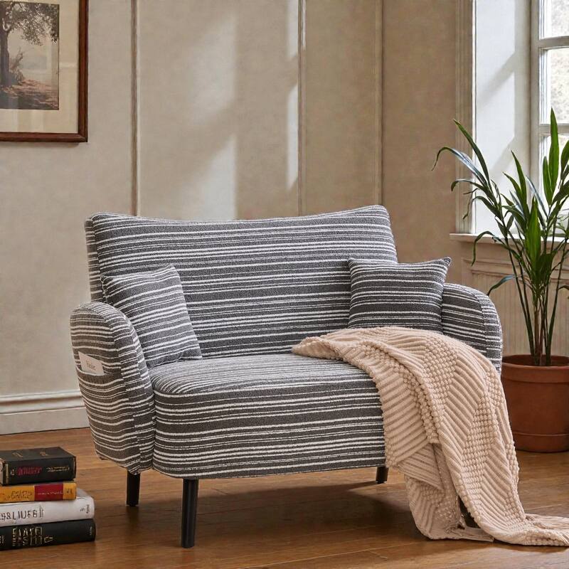 Modern Boucle 2-Seater Sofa with Storage Pockets, Deep-Seated Small Couch with Armrest Pillows for Apartments