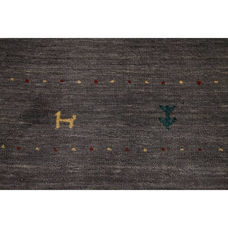 Gray Gabbeh Indian Area Rug Hand-Knotted Tribal Wool Carpet - 5'5"x 7'8"