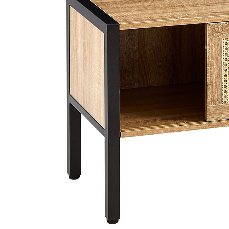 Classic Farmhouse Style Wooden TV Stand with Remote Control LED Light Strip
