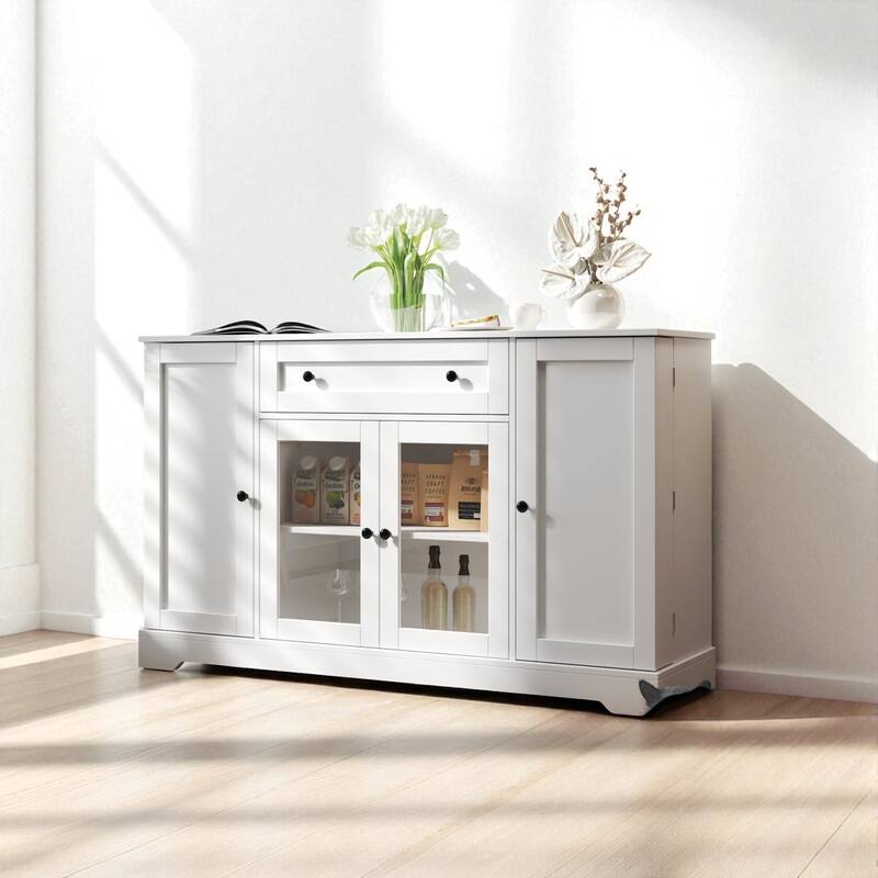 Modern Buffet Storage Cabinet with Drawer, Doors and Adjustable Shelf for Kitchen and Dining Room.