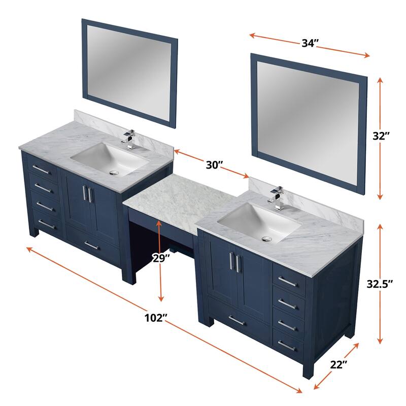 Coraline 102 in W x 22 in D Double Bath Vanity and Carrara Marble Top