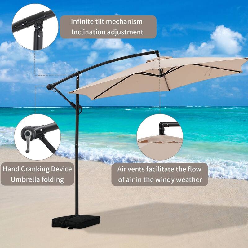Autlaycil 10ft Offset Hanging Market Patio Umbrella with Base
